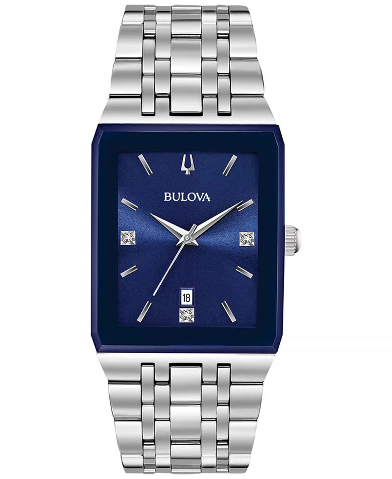 Bulova Men's Diamond-Accent Stainless Steel Watch, Blue Dial