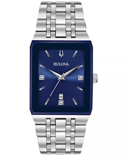 Bulova Men's Diamond-Accent Stainless Steel Watch, Blue Dial